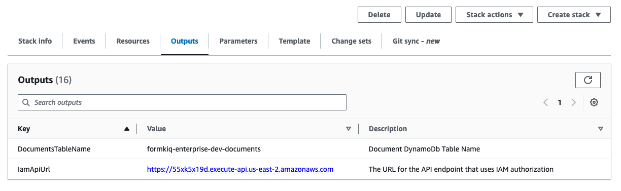 FormKiQ CloudFormation Outputs