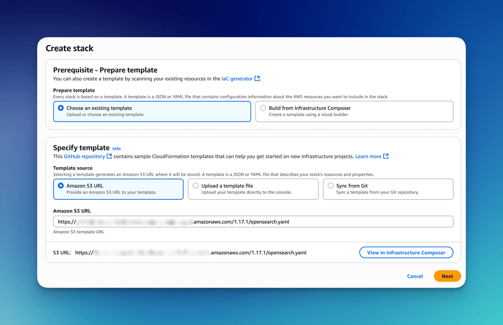 CloudFormation Opensearch Managed Create Stack