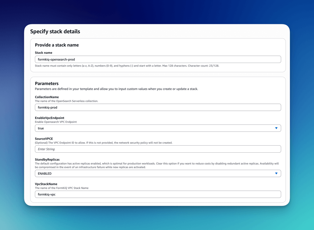 CloudFormation Opensearch Serverless Stack Parameters