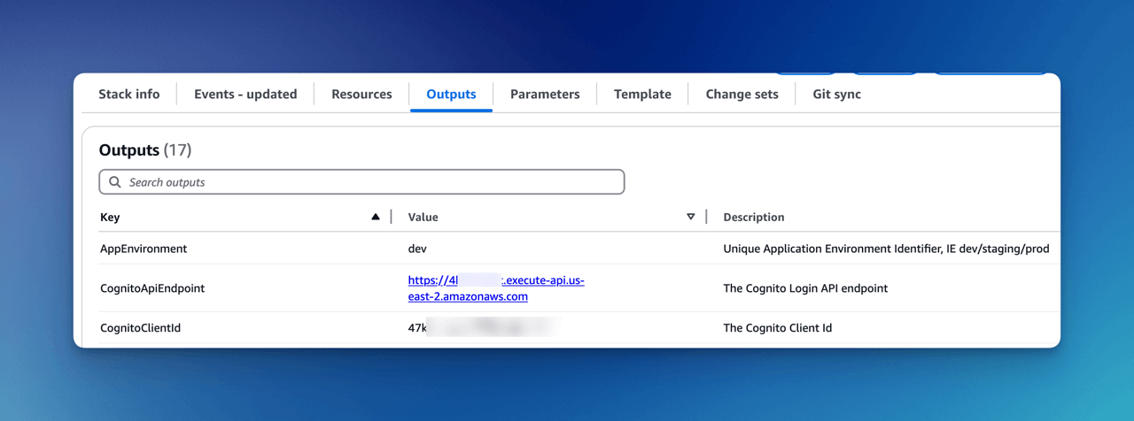 Cognito CloudFormation Outputs