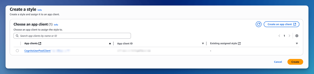 Select Cognito App Client