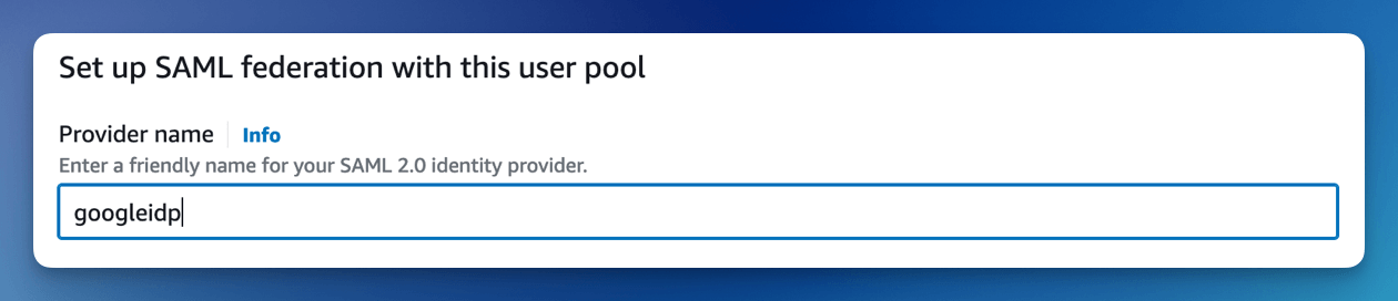 Cognito Setup Provider Name
