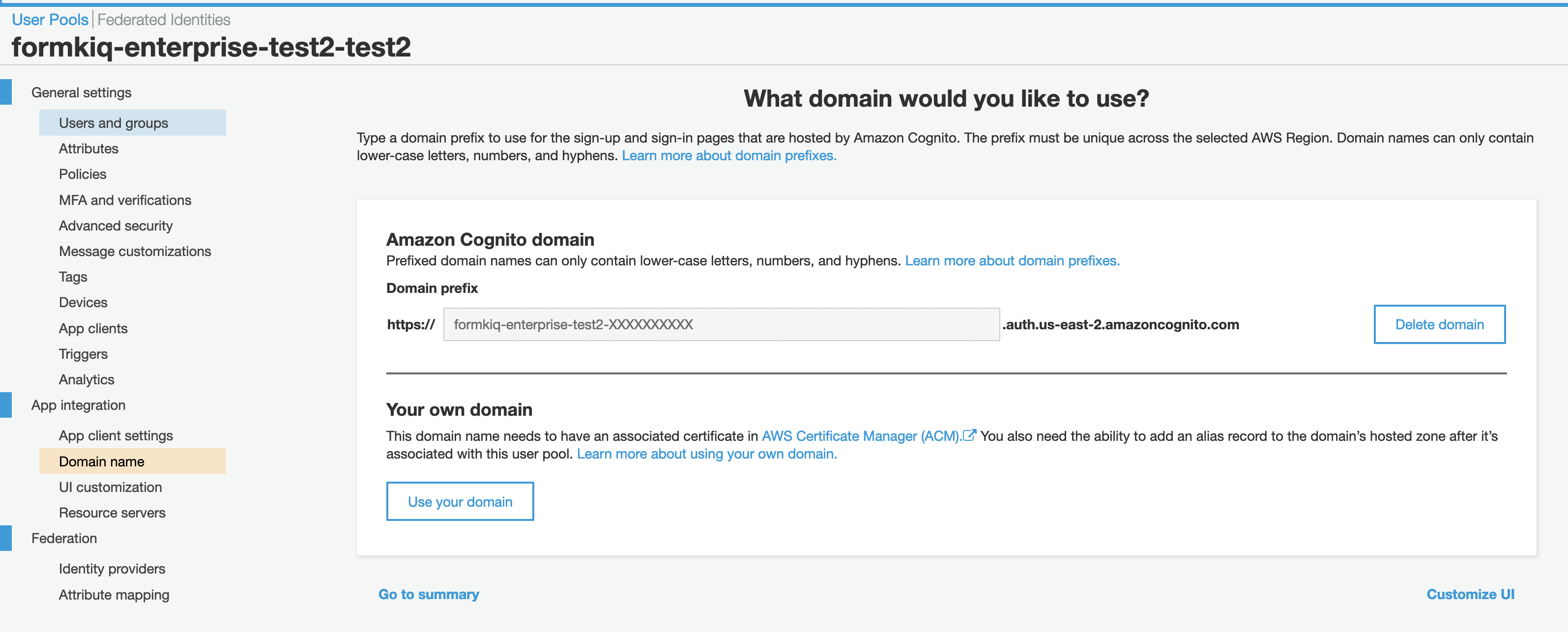 Cognito User Pool Domain