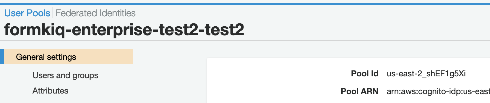 Cognito User Pool Settings