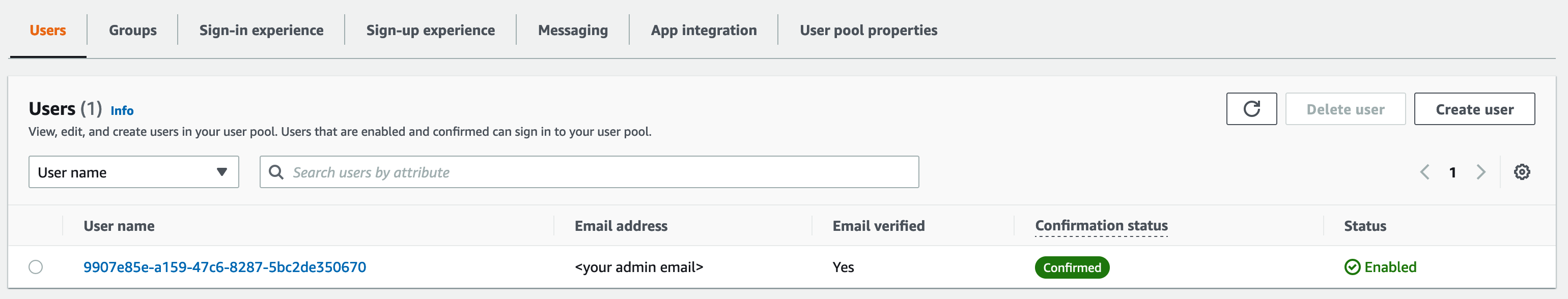 Cognito Users Tab