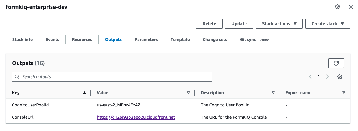 Cognito User Pool Id and Console Url
