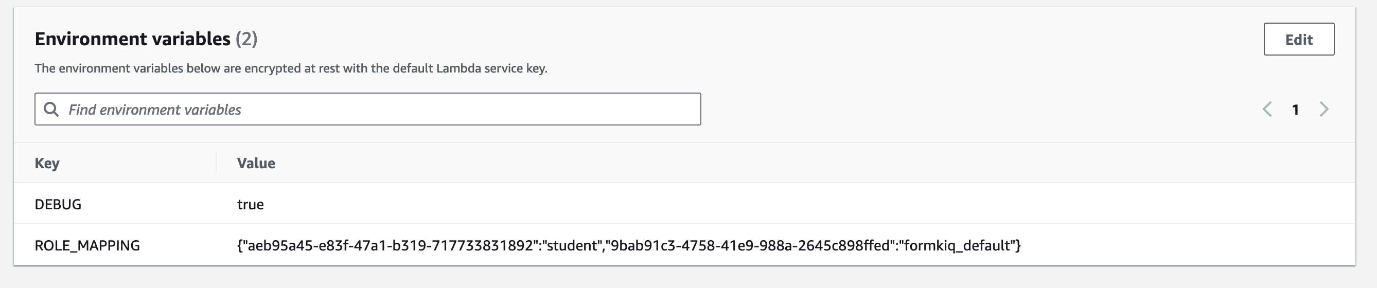 Lambda Environment Role Mapping