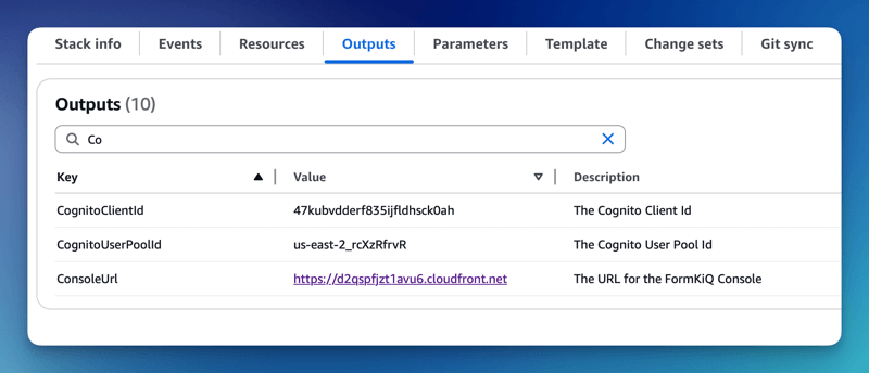 Cognito User Pool Id and Console Url