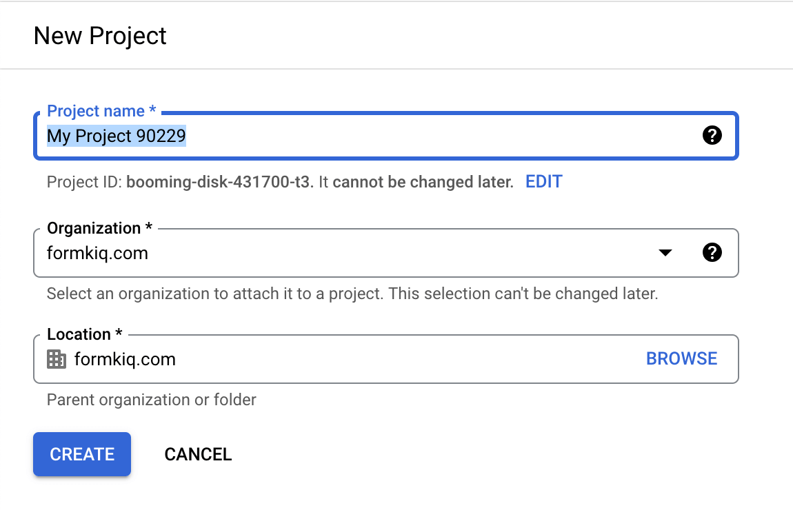 New Google Cloud Project