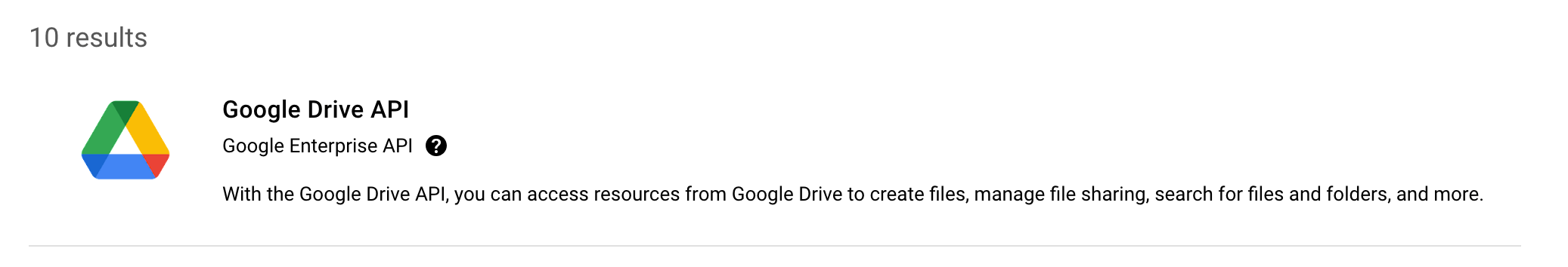 Google Drive API search result