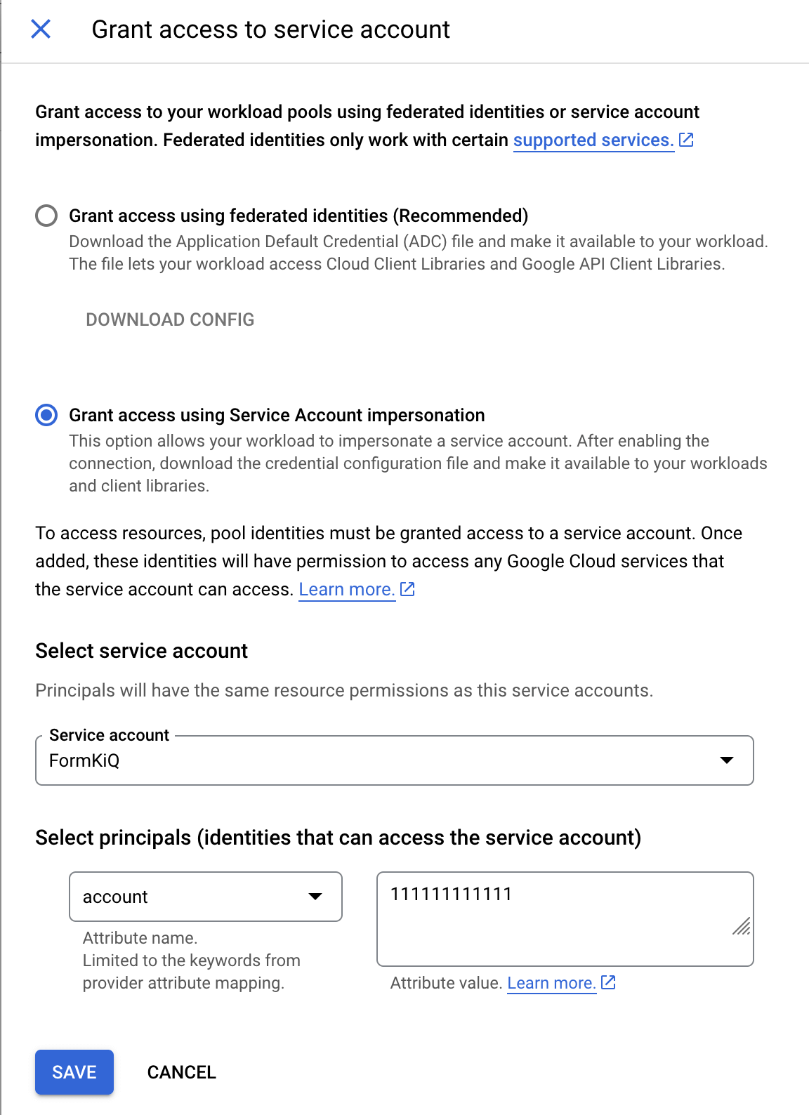 Grant access to service account
