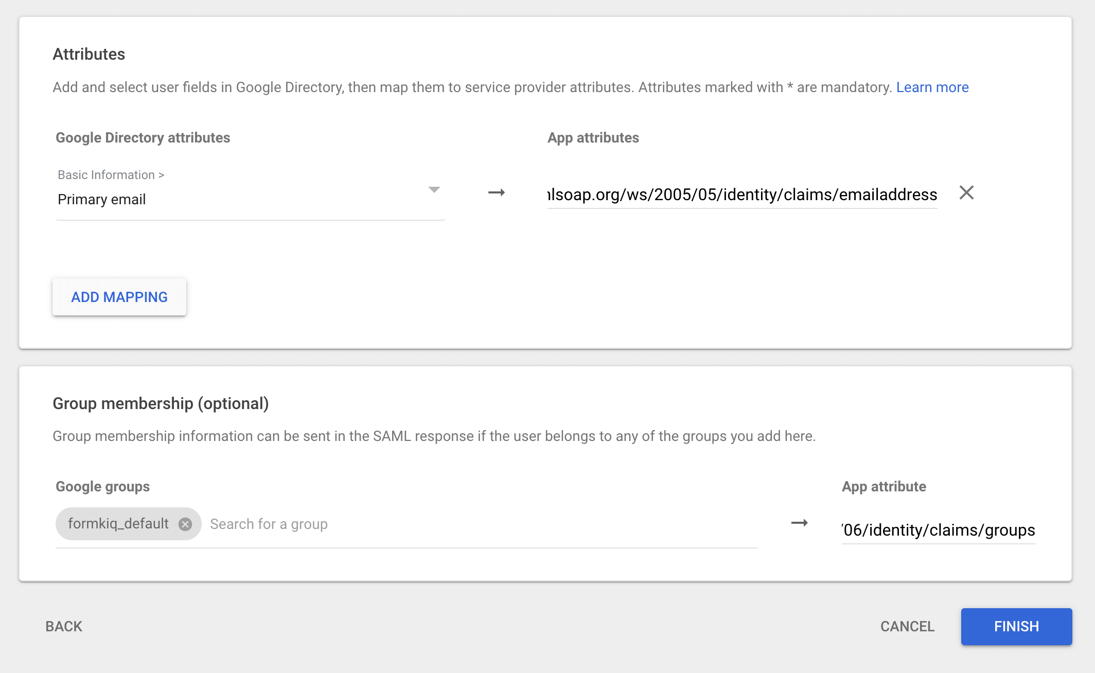 SAML Service Attributes