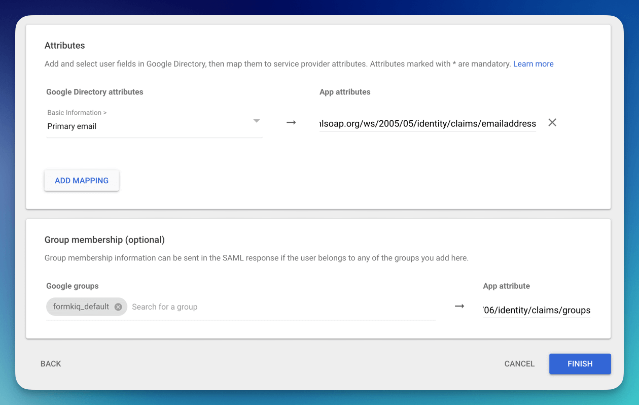 SAML Service Attributes