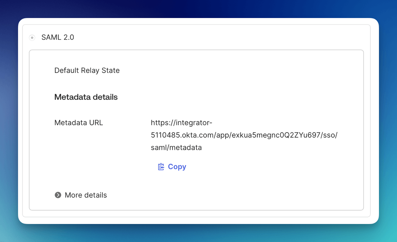 SAML Metadata details