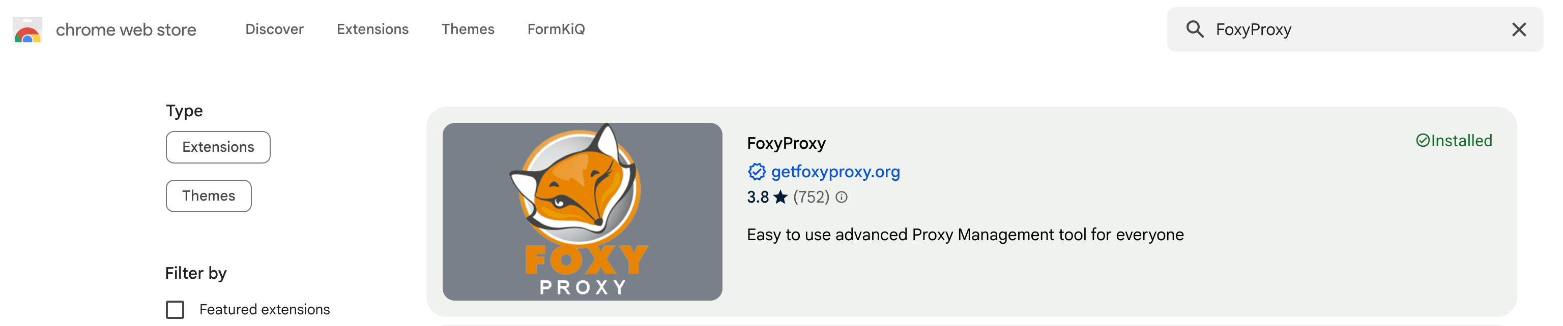 Chrome Store Foxyproxy extension