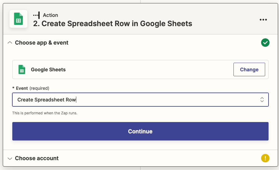 Zapier Setup Google Sheets